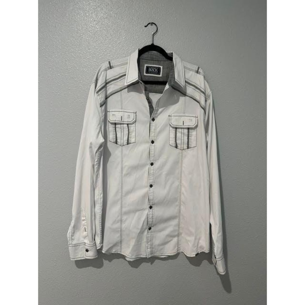 Buckle Black Mens XL Athletic Fit Long Sleeve Button Down Shirt White Grey